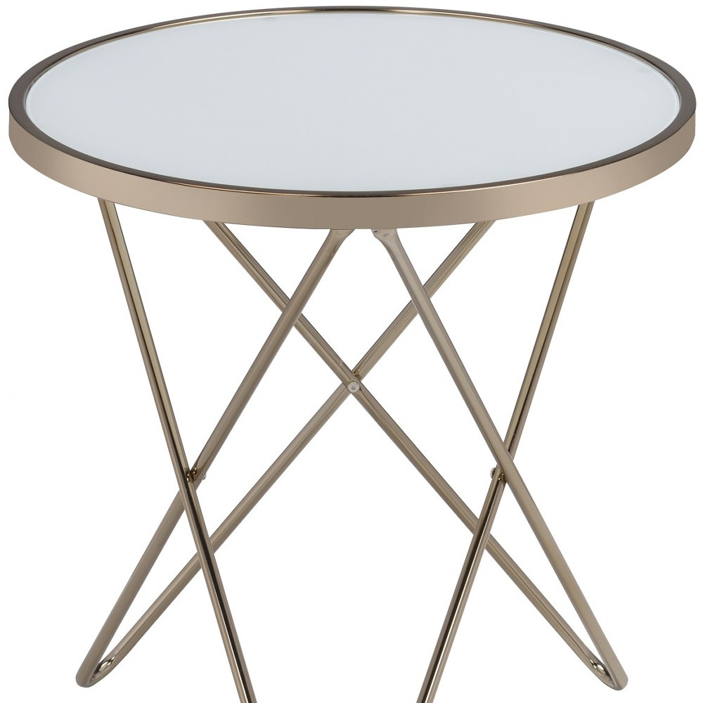 22" X 22" X 22" Frosted Glass And Champagne End Table