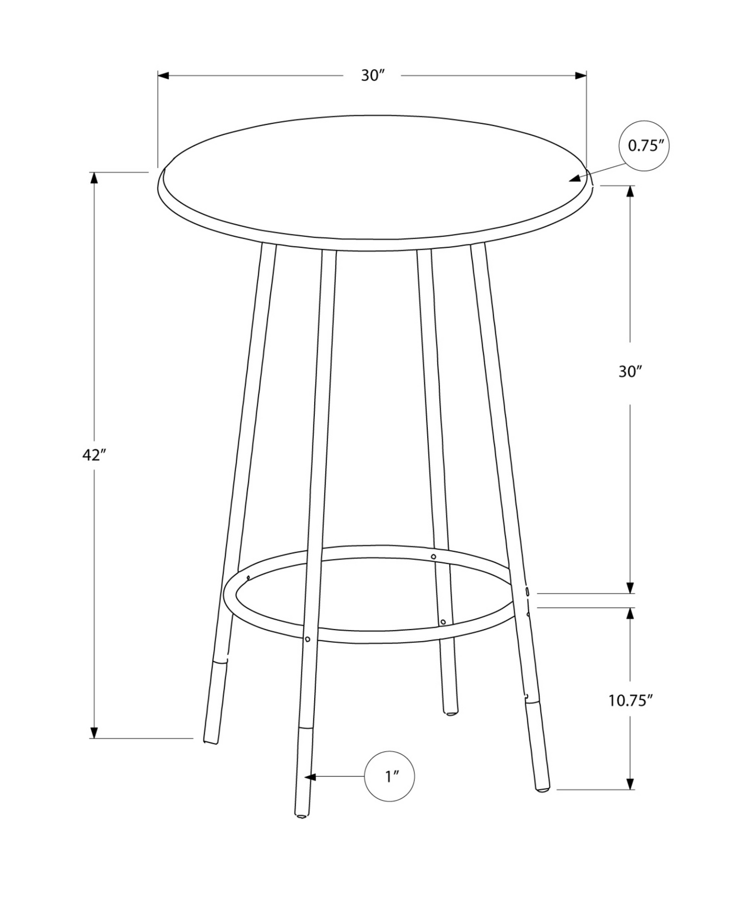 30" X 30" X 42" Cappuccino  Espresso  Mdf  Metal  Home Bar