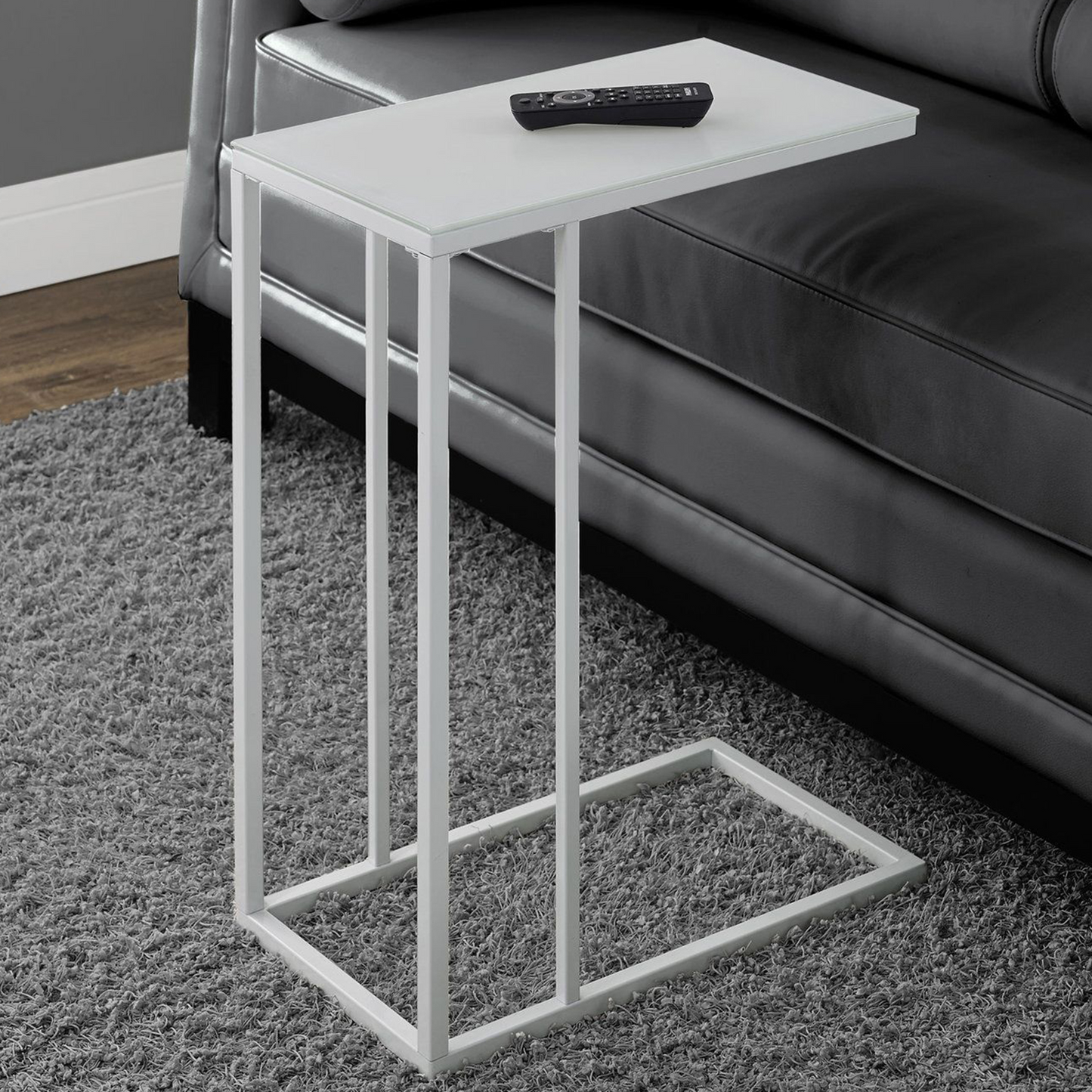 18.25" X 10.25" X 24" White Metal Tempered Glass Accent Table