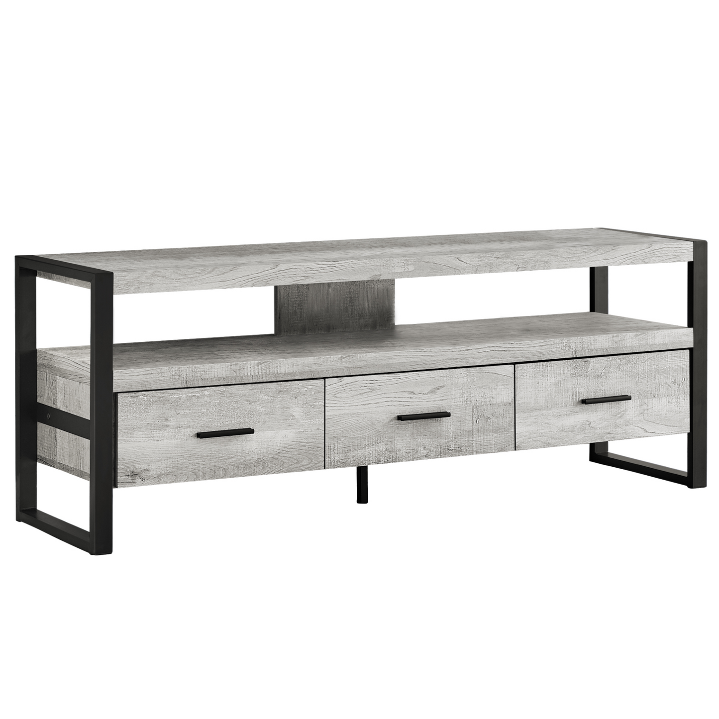 21.75" Grey Particle Board Hollow Core & Black Metal Tv Stand With 3 Drawers