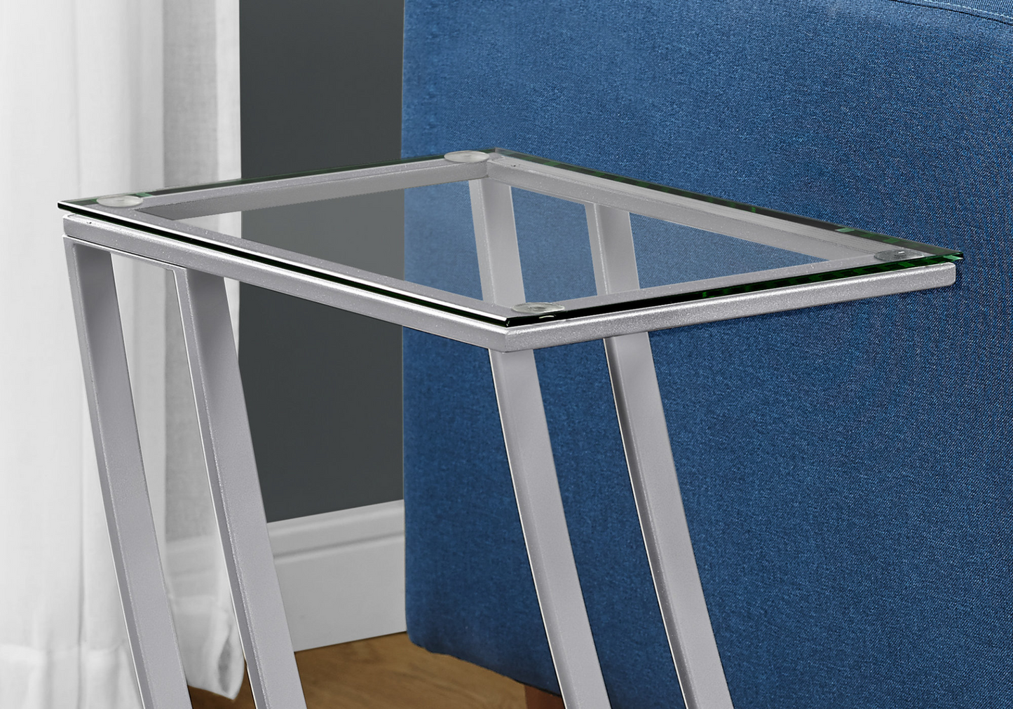 15.75" X 12" X 24" Silver Clear Metal Tempered Glass Accent Table