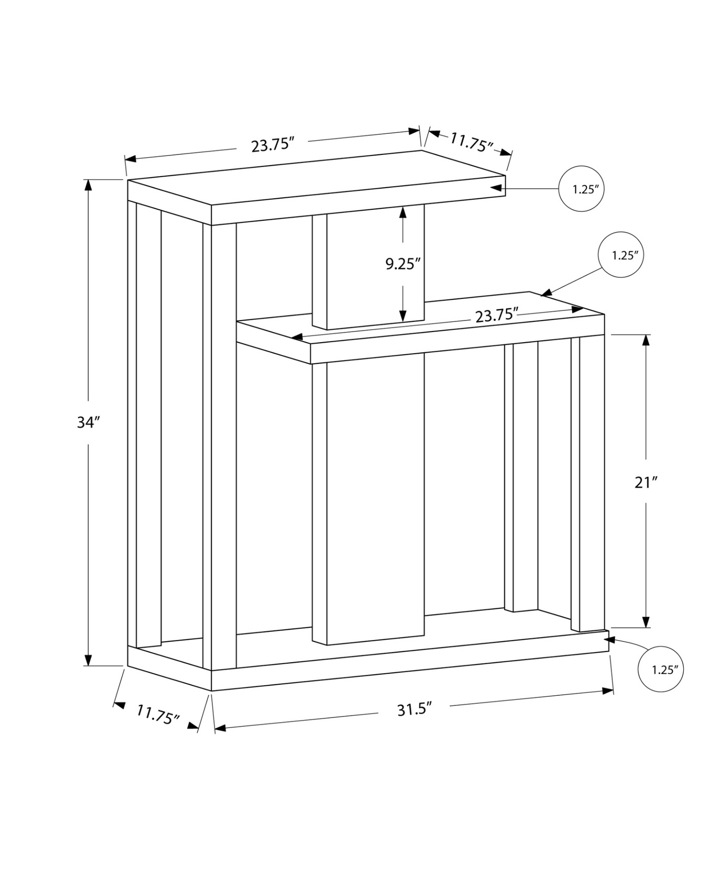 11.75" X 31.5" X 34" Dark Taupe Finish Hall Console Accent Table