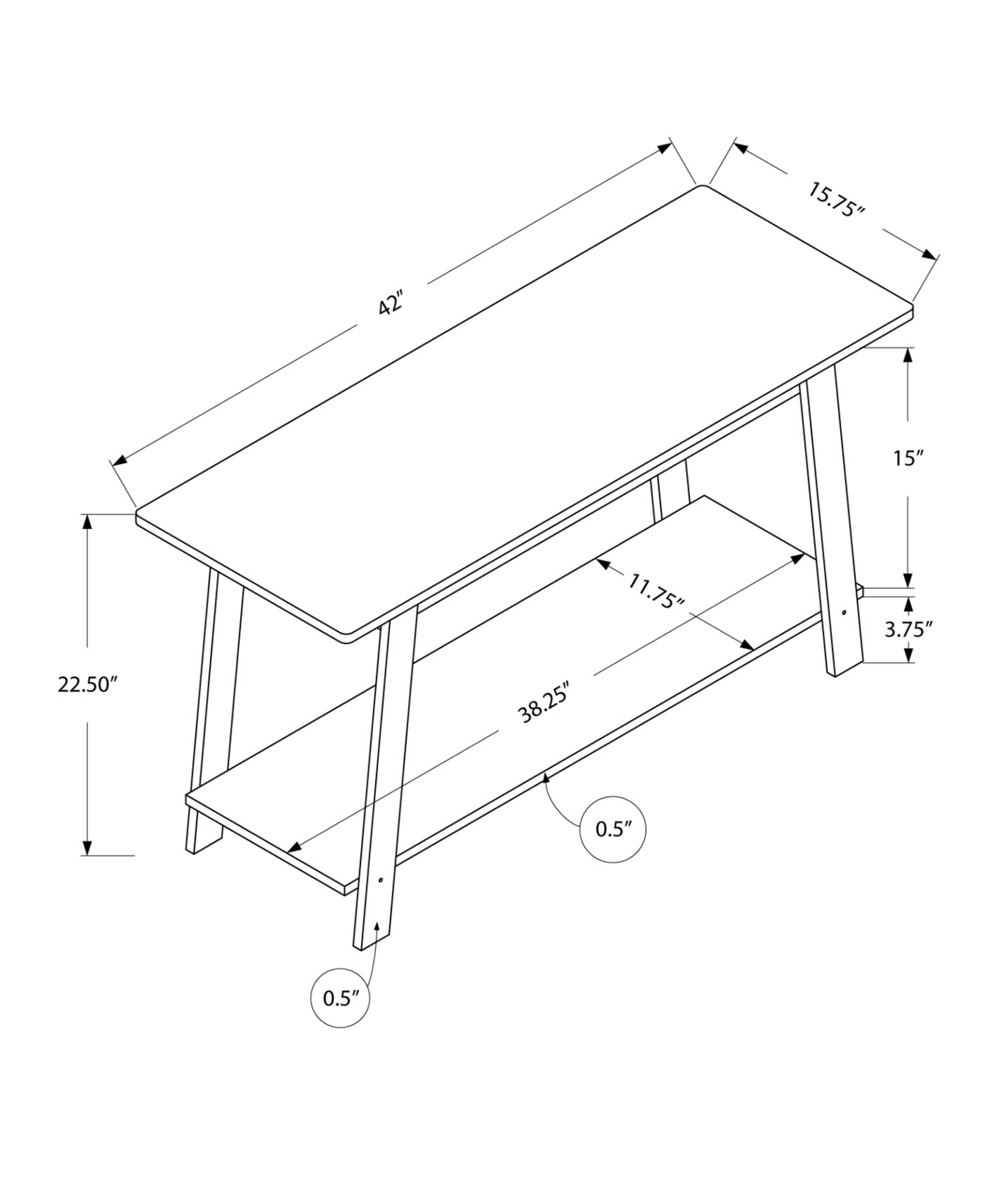 15.75" X 42" X 22.5" Grey Particle Board Laminate Tv Stand