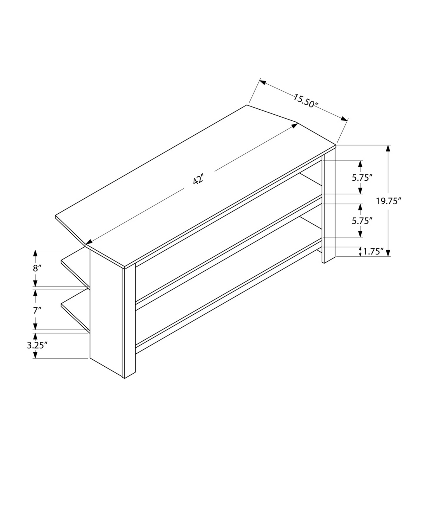 15.5" X 42" X 19.75" Grey Particle Board Laminate Tv Stand