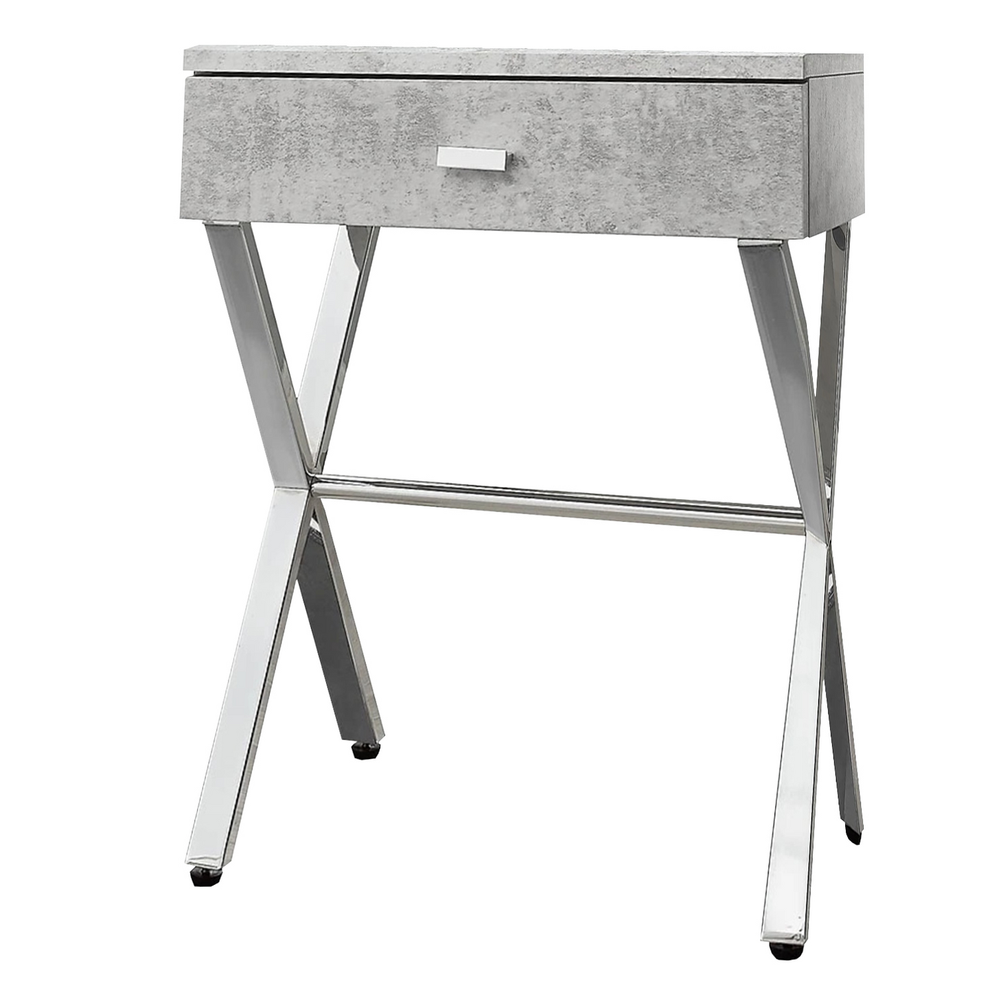 12" X 18.25" X 22.25" Grey Finish And Chrome Metal Accent Table