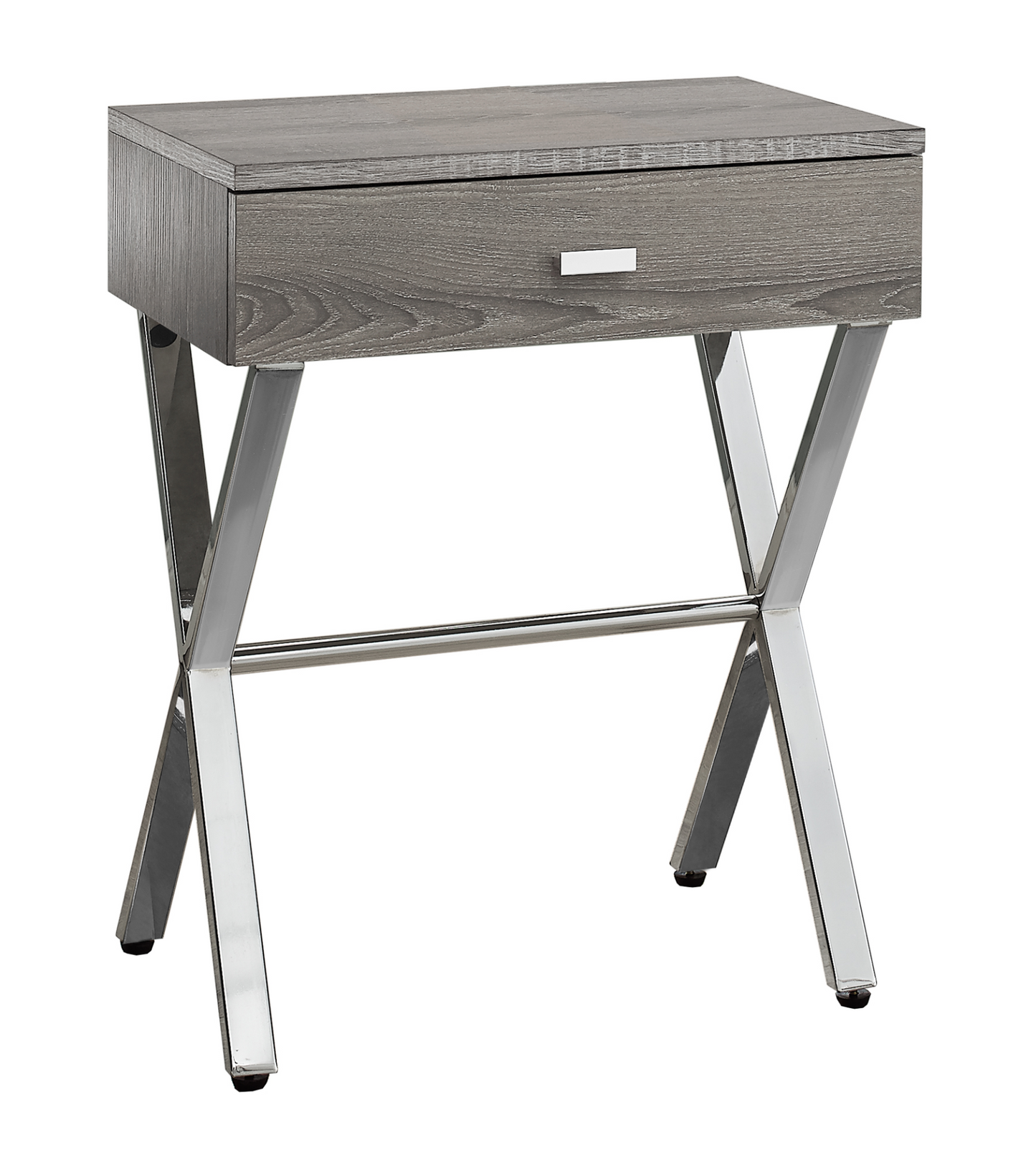 12" X 18.25" X 22.25" Dark Taupe Finish And Chrome Metal Accent Table