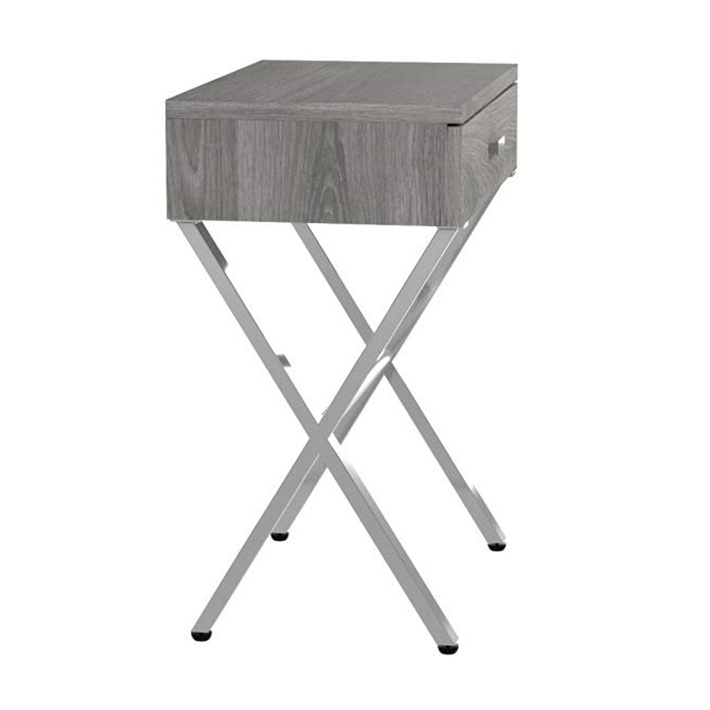 12" X 18.25" X 22.25" Dark Taupe Finish And Chrome Metal Accent Table