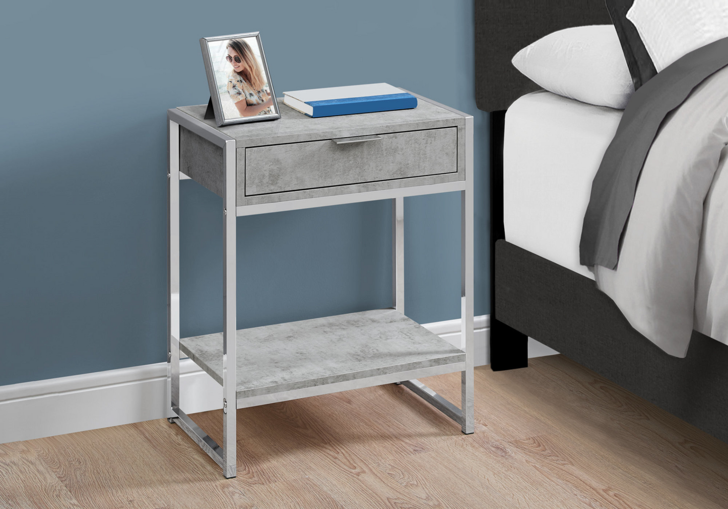 12.75" X 19.5" X 23.75" Grey Finish And Metal Accent Table