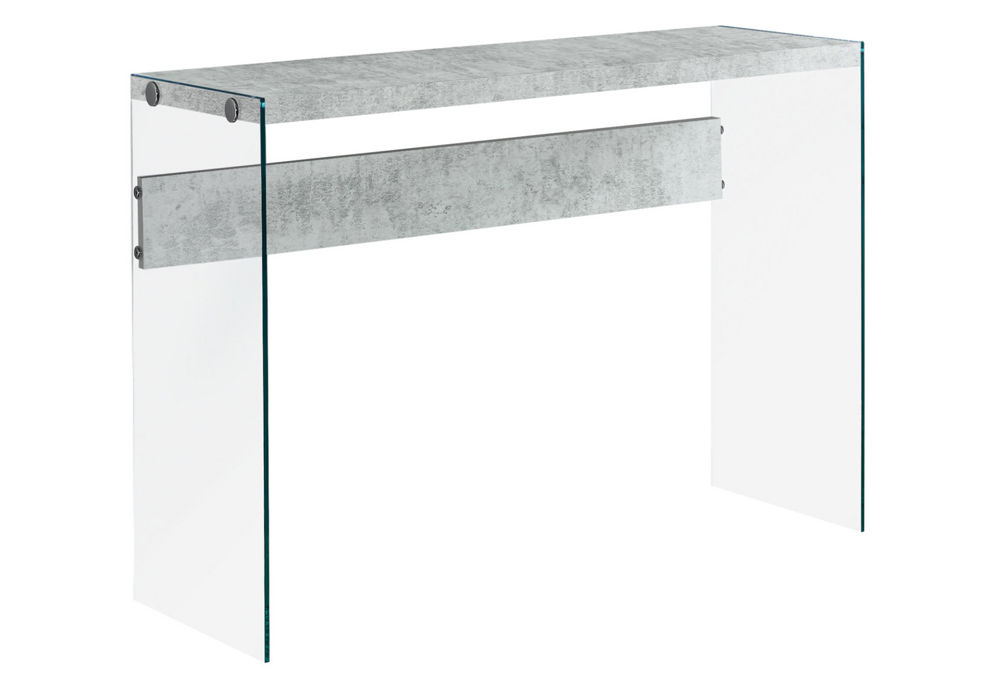 32" Grey Cement Particle Board And Clear Tempered Glass Accent Table