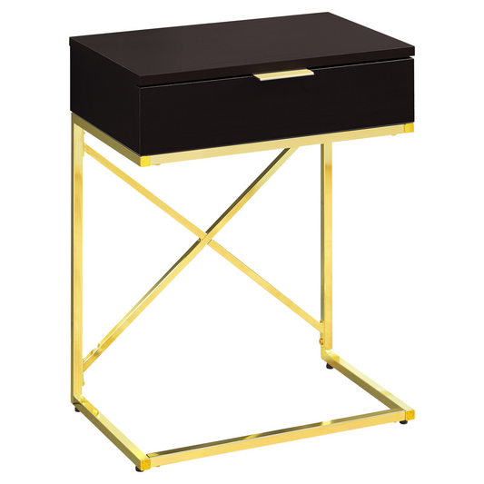 18.2" X 12.8" X 23.5" Cappuccino Finish Gold Metal Accent Table