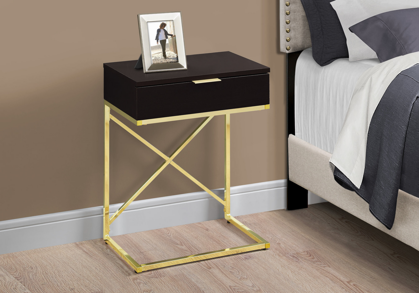 18.2" X 12.8" X 23.5" Cappuccino Finish Gold Metal Accent Table