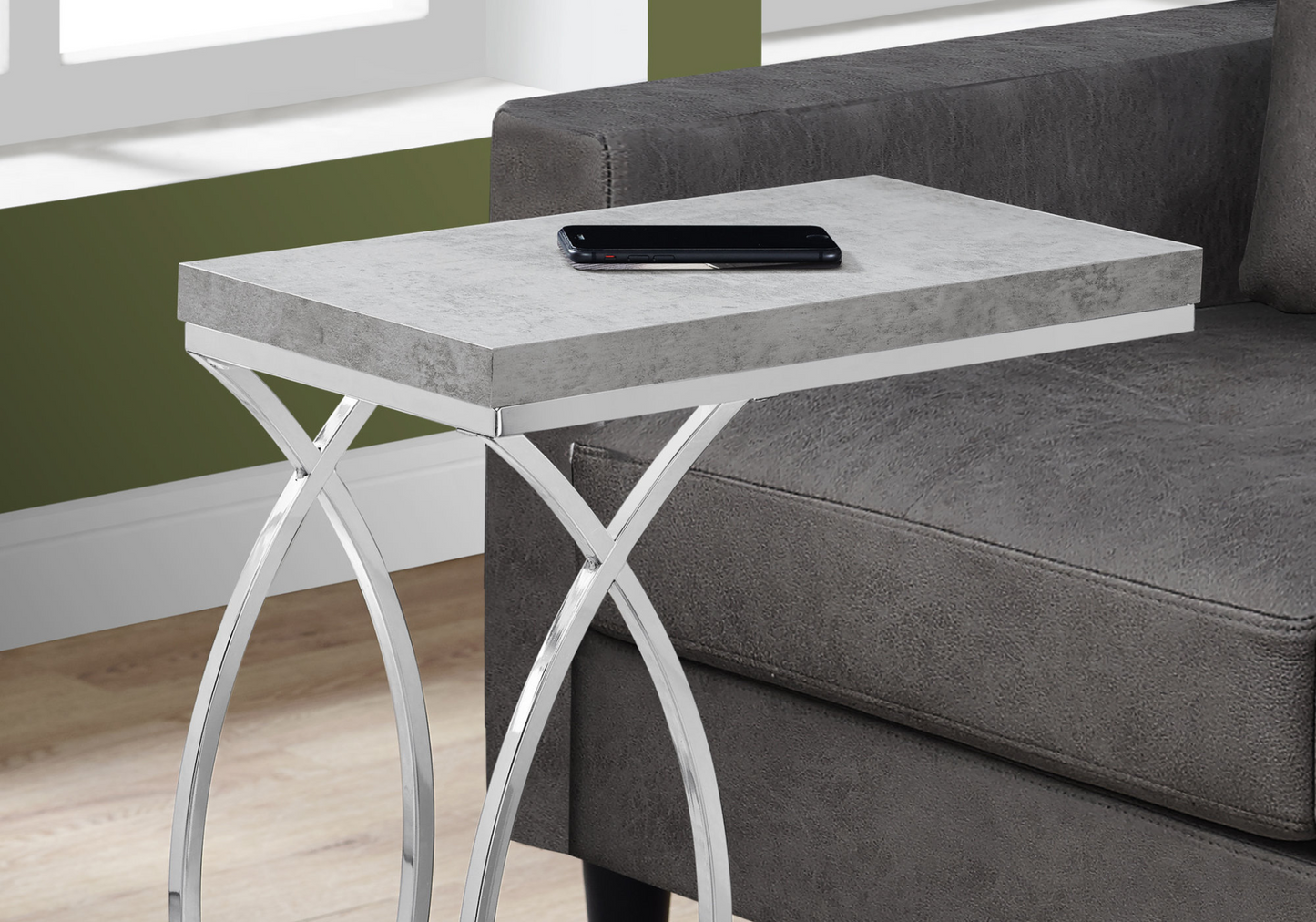 18.25" X 10.25" X 25" Grey Mdf Laminate Metal Accent Table