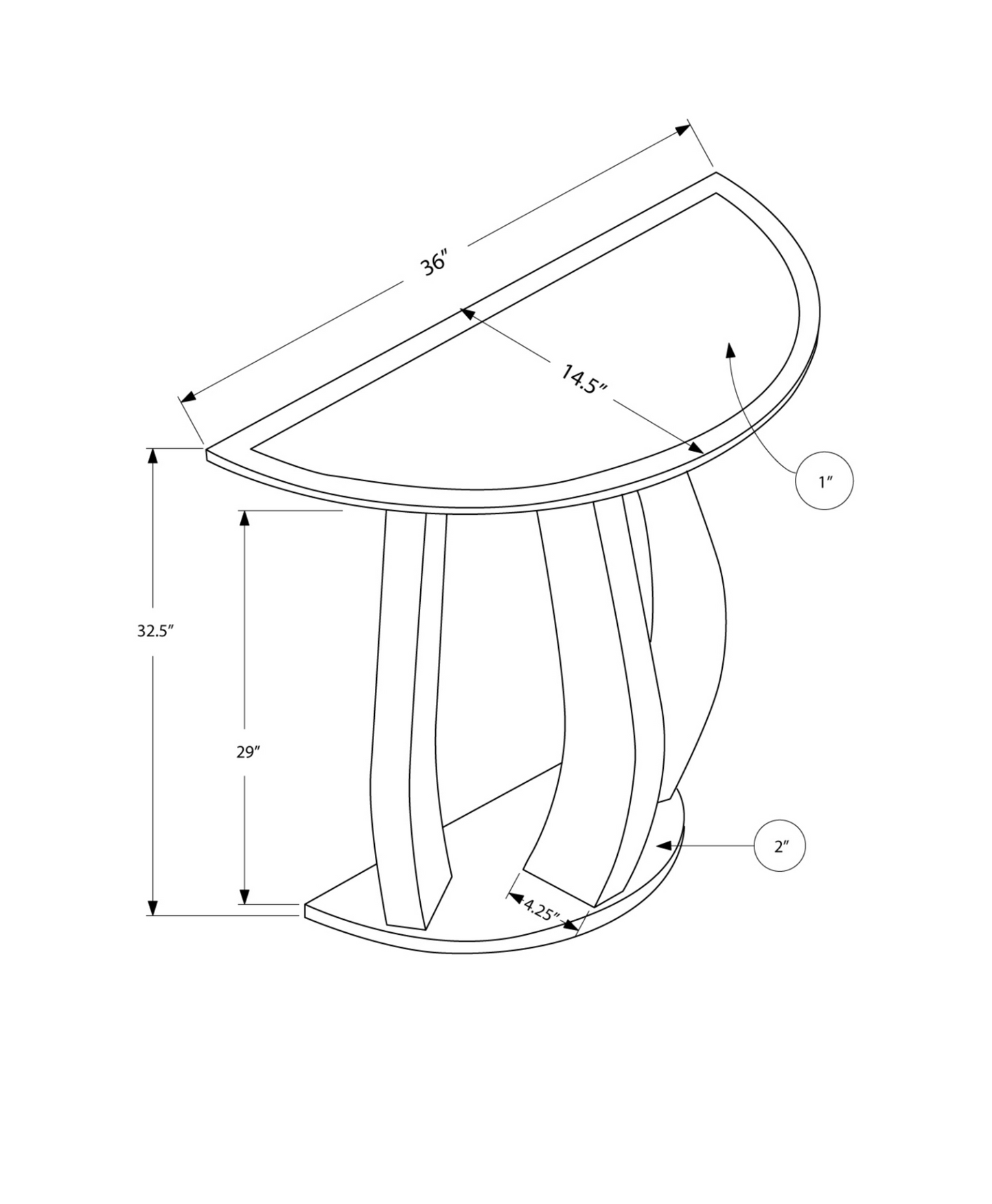 14.5" X 36" X 32" Brushed Silvermirror  Accent Table