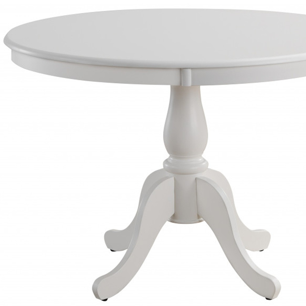 42" White Round Turned Pedestal Base Wood Dining Table