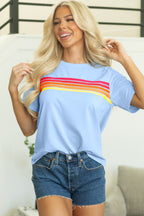 Beau Blue Striped Patch Front Casual Tee