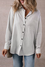 DEAR-LOVER Stripe Roll-tab Sleeve Pocketed Long Shirt