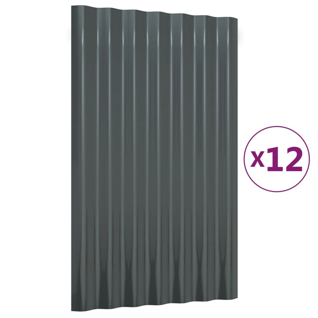 Roof Panels 12 pcs Galvanized Steel Anthracite 23.6"x14.2