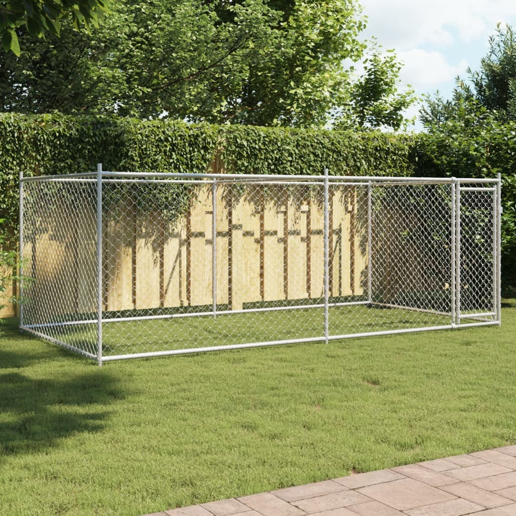 Dog Cage with Door Gray 13.1'x6.6'x4.9'Galvanized Steel
