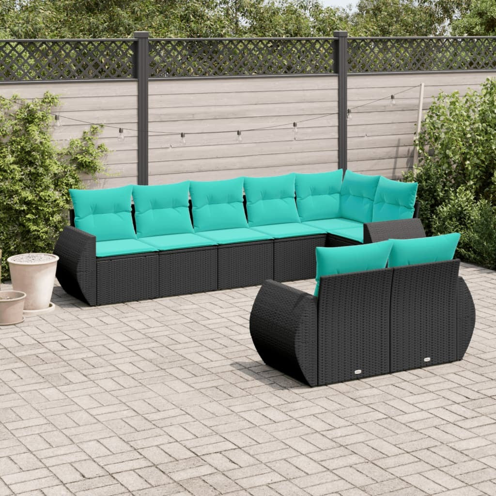 8 Piece Patio Sofa Set with Cushions Black Poly Rattan