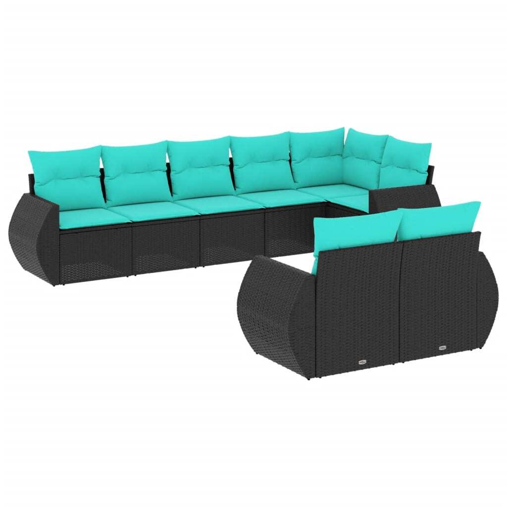8 Piece Patio Sofa Set with Cushions Black Poly Rattan