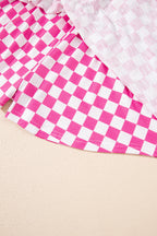 Pink Checkerboard T Shirt and High Waist Skorts 2 Piece Outfit