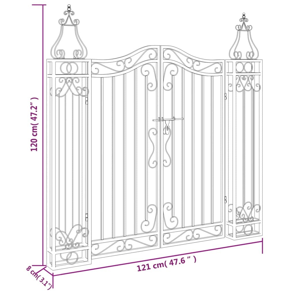 Garden Gate Black 47.6"x3.1"x47.2" Wrought Iron