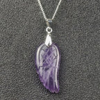 Color: Purple - Natural Amethyst Necklace Carved Angel Wing Pendant