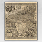 Vintage 1598 Map Of The Americas Unframed Print Wall Art