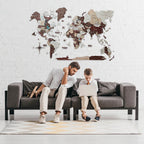 3D Luminous Colored Wooden World Map Cappuccino