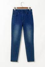 Ashleigh Blue Multiple Pockets Straight Leg Washed Stretchy Knit Casual Jeans
