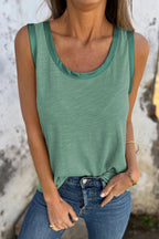 Mist Green Metallic Sheen Edge Scoop Neck Tank Top