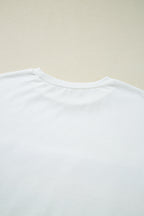 White Sequin Stripes Patchwork Mardi Gras Crew Neck T Shirt