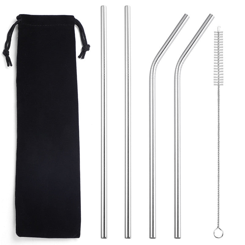 Color: Sliver Cloth bag5 pcs - 304 stainless steel straw
