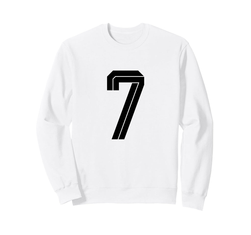 7 White Number 7 Sports Fan Soccer Sweatshirt - Custom Art Print for Adults