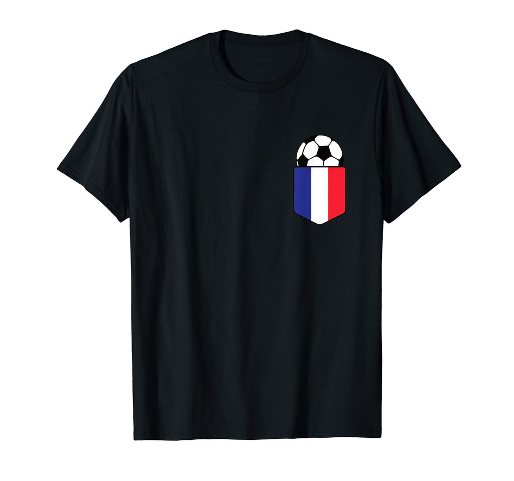 Soccer Ball France Flag Pocket Logo Soccer T-Shirt - Trendy Graphic Unisex