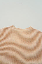Apricot Cable Knit Drop Shoulder Side Slits Loose Sweater