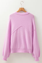 Pink Raw Edge Ribbed Detail Drop Shoulder Sweater