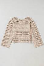Smoke Gray Hollow-out Cable Knit Cropped Sweater