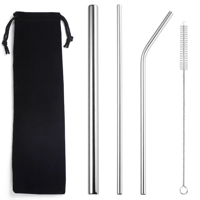 Color: Sliver Cloth bag5 pcs - 304 stainless steel straw
