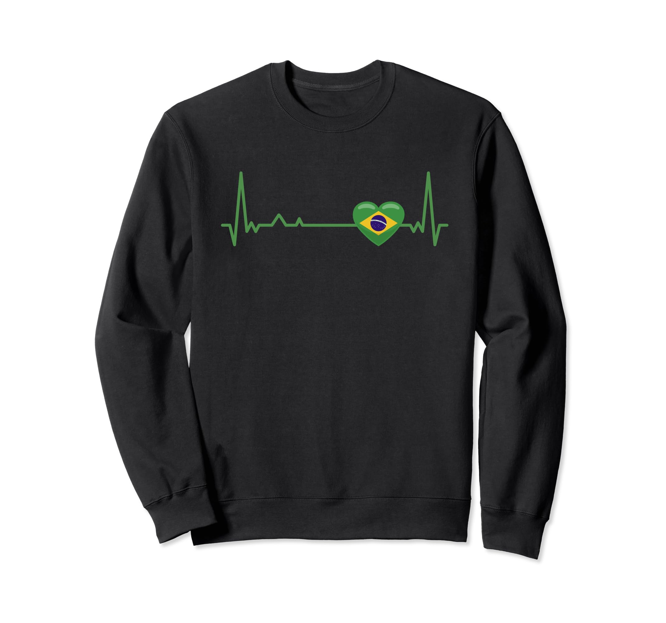 Heartbeat Brazil Flag Soccer Fan Sweatshirt - Unique Graphic Unisex