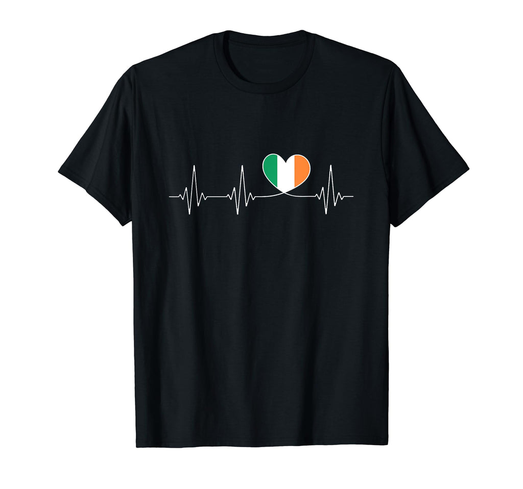 Ire Love Heartbeat And Irish Flag Heart T-Shirt - Trendy Graphic Men Women