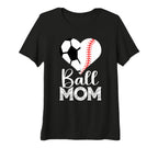 Womens Ball Mom Soccer Baseball Heart T-Shirt - Trendy Graphic Men Women