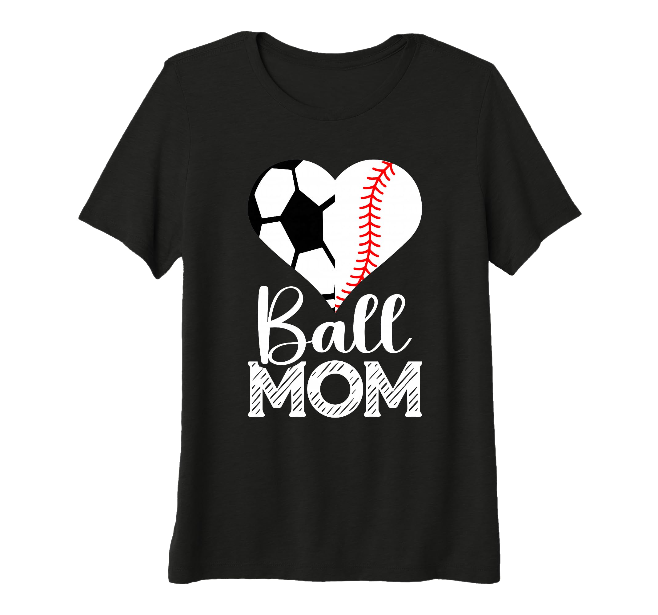 Womens Ball Mom Soccer Baseball Heart T-Shirt - Trendy Graphic Men Women