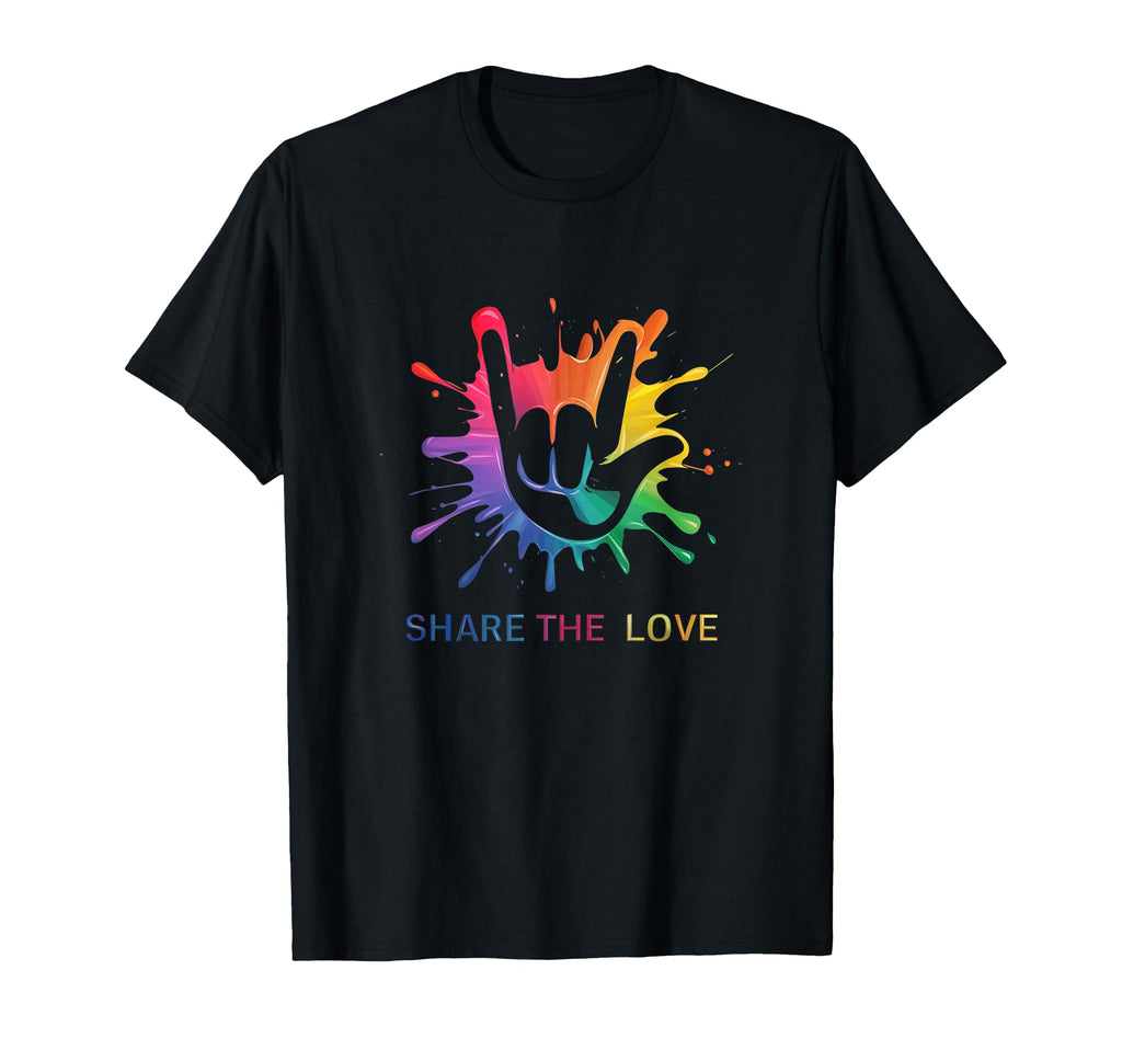 Share Love Colorful Sign Language Hippie T-Shirt - Minimalist Print Unisex
