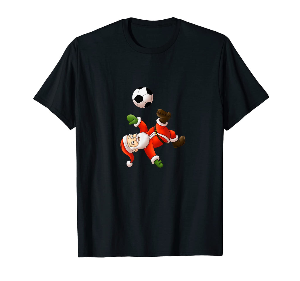 Funny Soccer Santa Doing Soccer Bicycle T-Shirt - Graphic Print Men Women