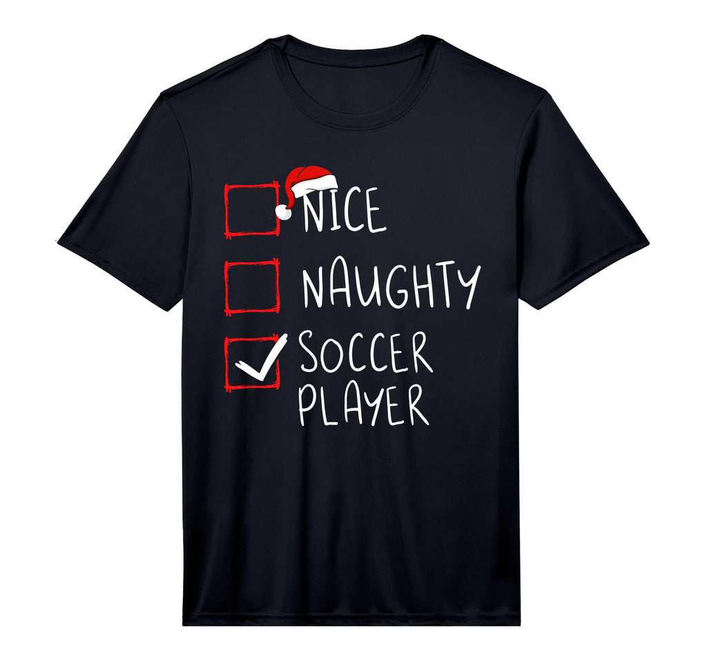 Nice Naughty Soccer Player List Santa T-Shirt - Novelty Apparel for Adults