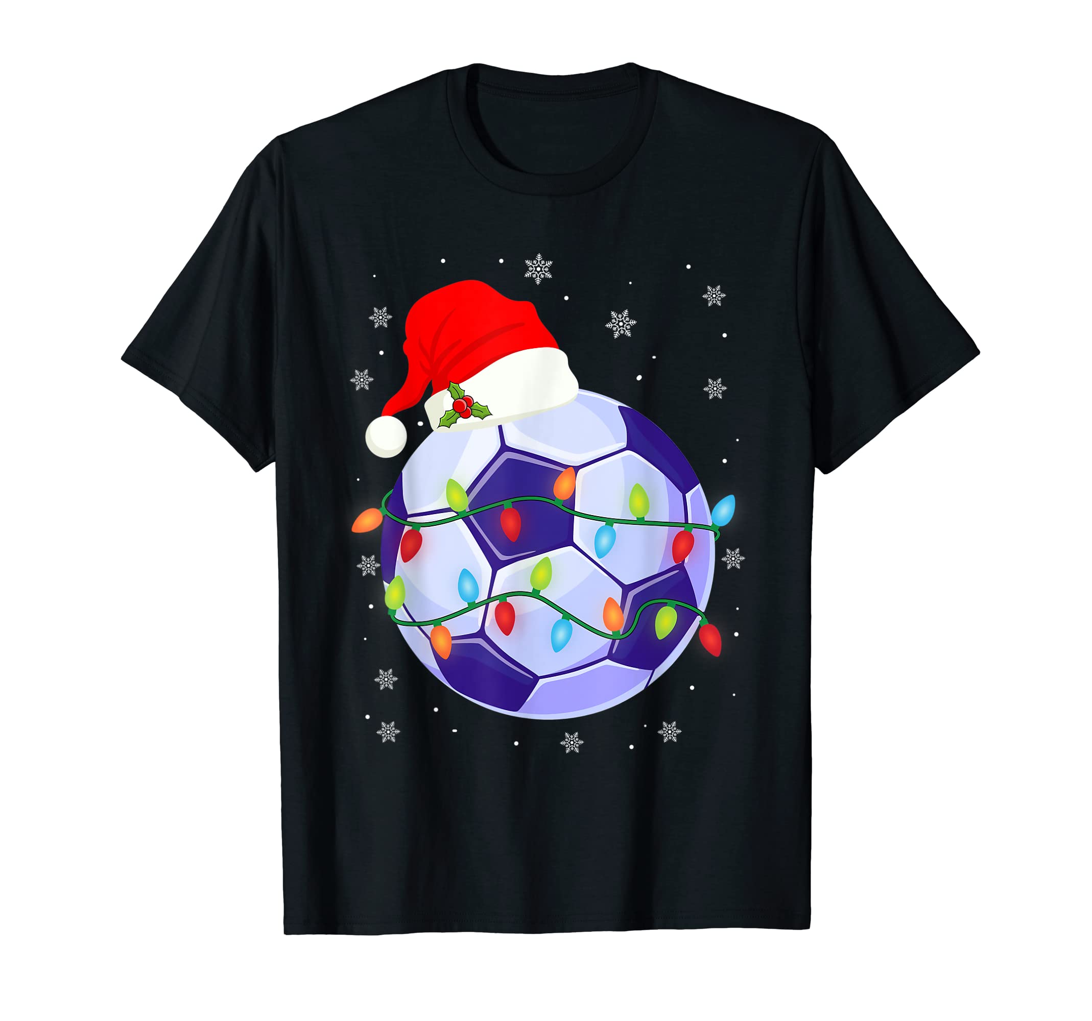 Lights Soccer Santa Hat Matching T-Shirt - Minimalist Print for Adults