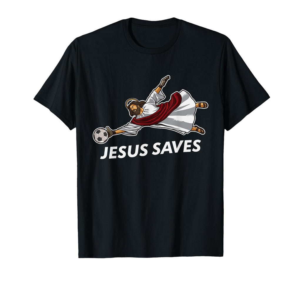 Jesus Saves Funny Soccer Goalie T-Shirt - Minimalist Print Unisex
