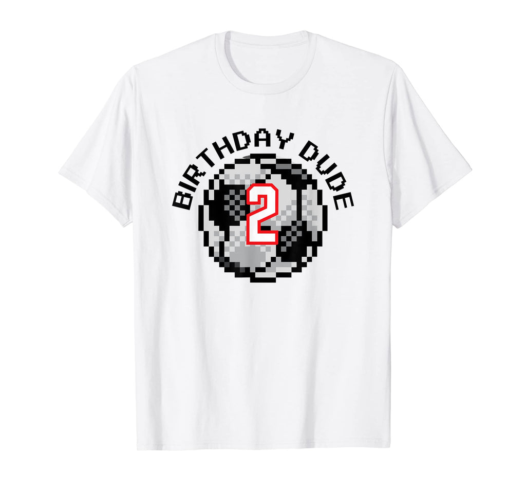 2 Year Old 2Nd Birthday Dude 8 Bit Soccer T-Shirt - Graphic Print Unisex