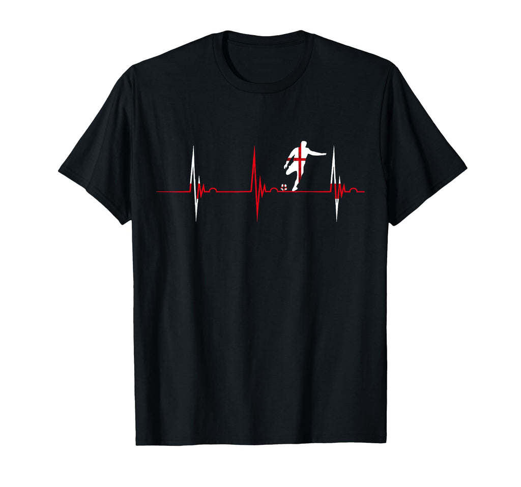 England Soccer Heartbeat Ekg Pulse T-Shirt - Novelty Apparel Men Women